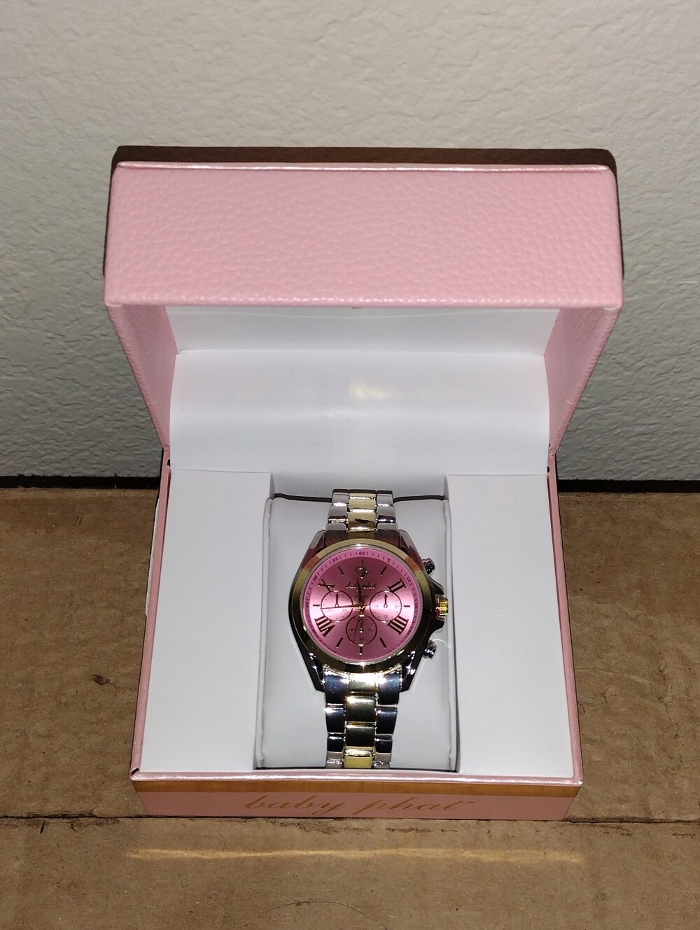 BABY PHAT WATCH BABY PHAT GOLD SILVER TONE WATCH PINK ROMAN NUMBERS NEW